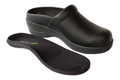 Wellness Faves Open Clog - most comfortable nursing shoe diagonal view with orthotic