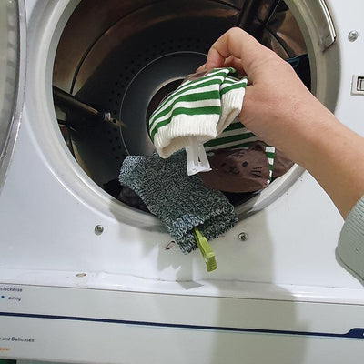 Sockclips keep socks together in the dryer machine 3 pairs of stripped socks in the dryer machine