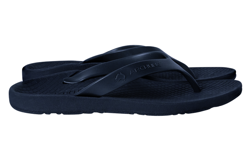 Archline Flip Flop thongs, navy, two thongs side by side view