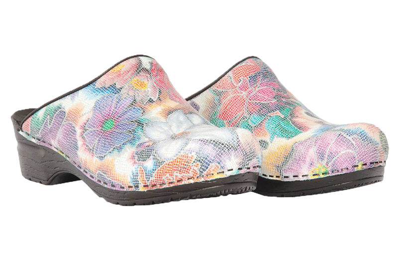 Sanita comfort clogs for nurses - colourful Koni two diagonal view