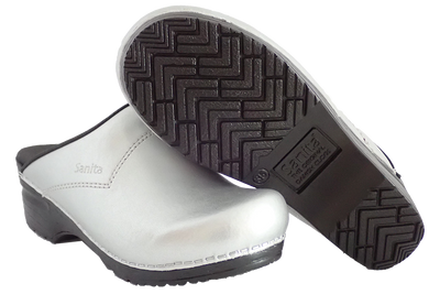 Sanita Silver San Flex Clogs easy clean for nurses - diagonal with sole view