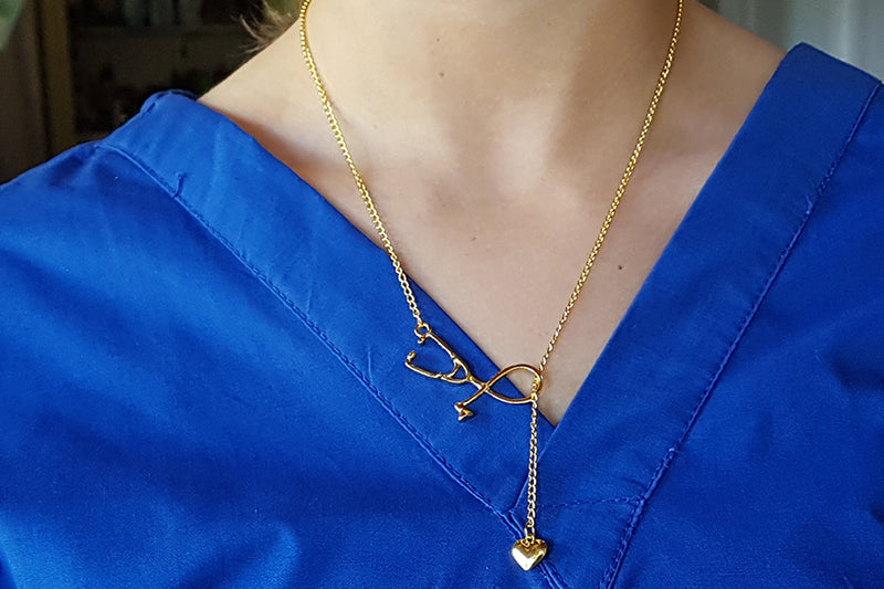 Stethescope Tie Necklace in pretty gold | best nurse student gift