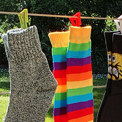 socks hanging on the clothes line